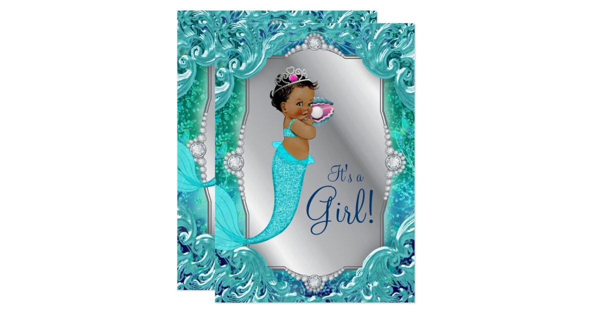 African American Mermaid Under Sea Baby Shower Card Zazzle