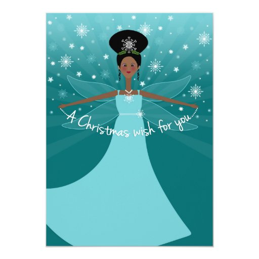 African American Or Black Christmas Fairy On Teal Invite