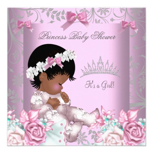 African American Pink and Gray Baby Shower Girl 3 Custom Invitation
