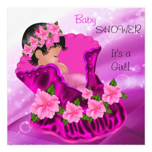 African American Pink Baby Shower Girl Plum Floral Custom Invite