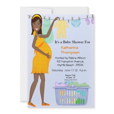 African American Pregnant Mom Laundry  Invitation by babyworld
