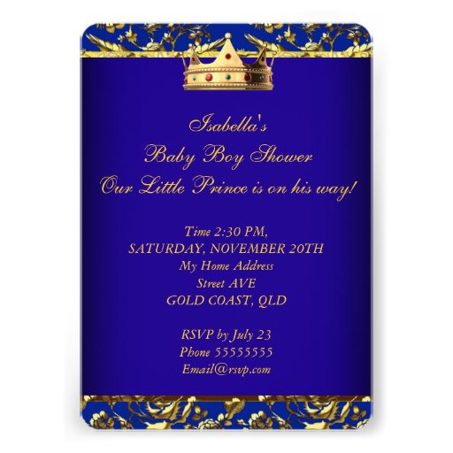 African American Prince Baby Shower Blue Gold Boy Custom Announcement