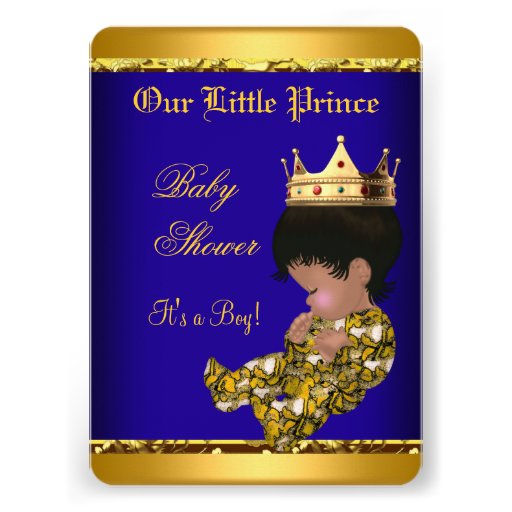 African American Prince Baby Shower Blue Gold Boy Invitations