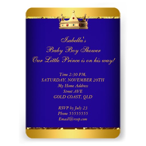 African American Prince Baby Shower Blue Gold Boy Invitations