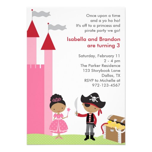 African American Princess and Pirate Invitation