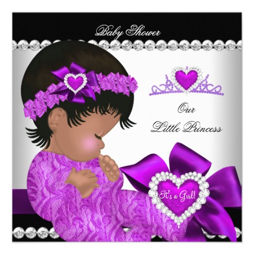 African American Princess Baby Shower Girl Purple Invites