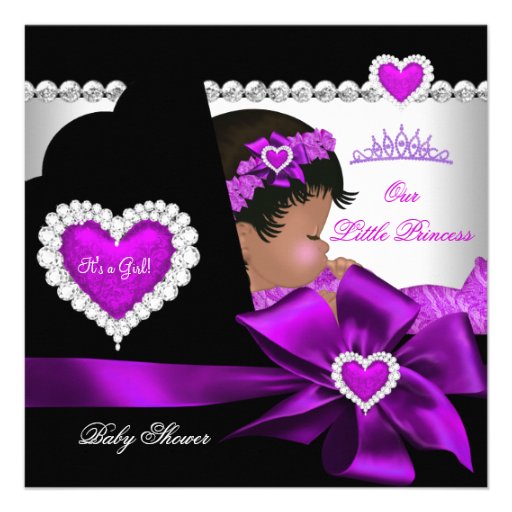 African American Princess Baby Shower Girl Purple Invitations