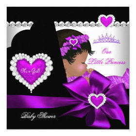 African American Princess Baby Shower Girl Purple 5.25x5.25 Square Paper Invitation Card