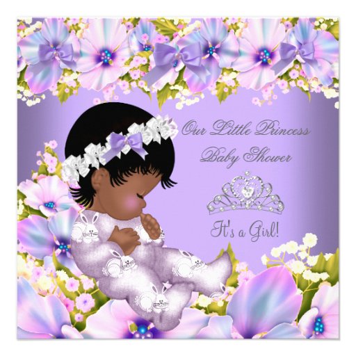 African American Princess Baby Shower Girl Purple Personalized Announcement