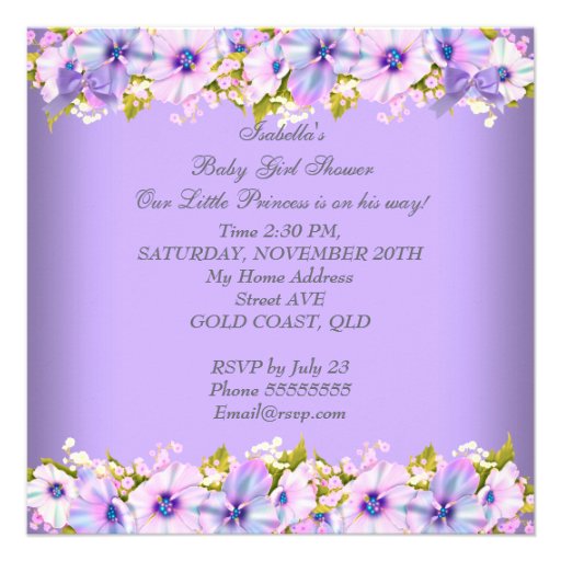 African American Princess Baby Shower Girl Purple Personalized Announcement