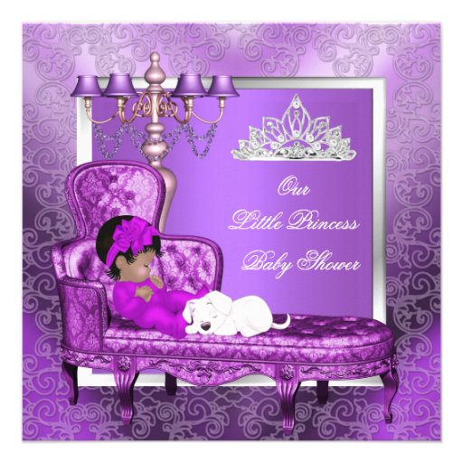 African American Princess Baby Shower Girl Purple Invitation