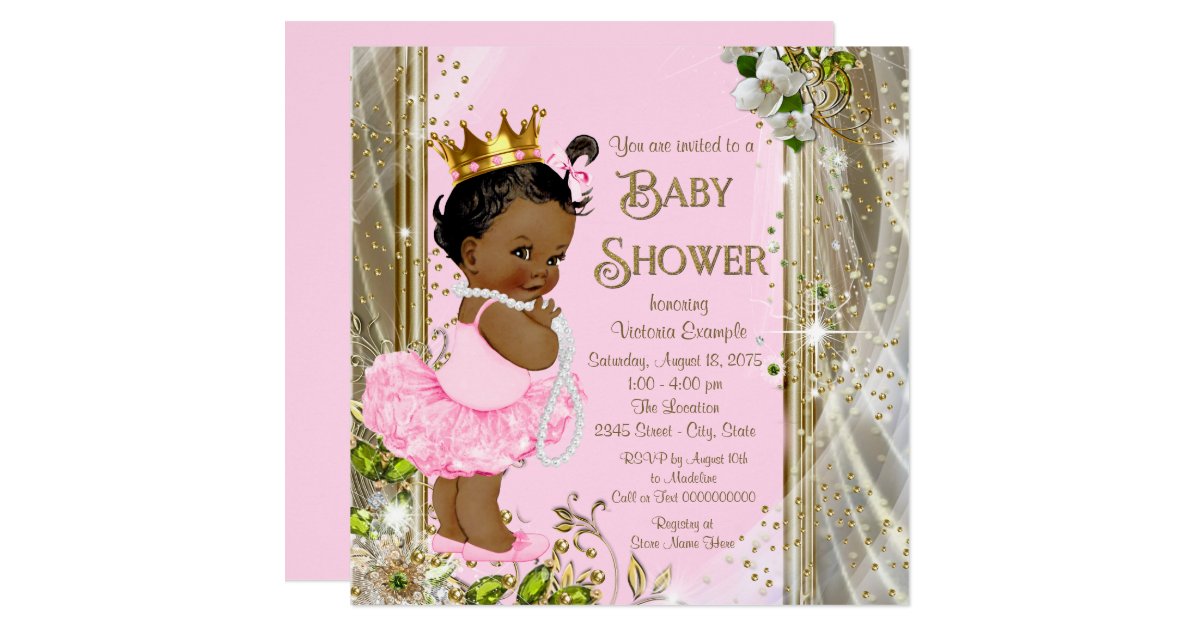 African American Princess Pink Tutu Baby Shower Card Zazzle