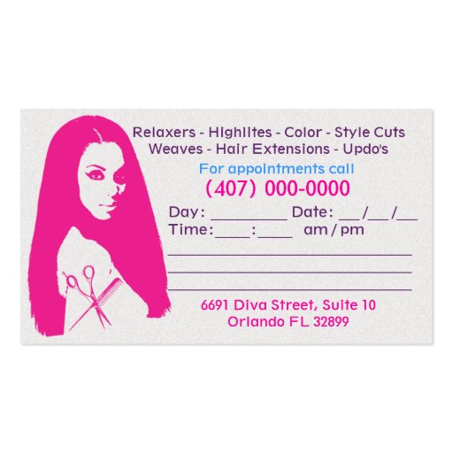 African American Salon Business/Appointment Cards Business Cards (back side)