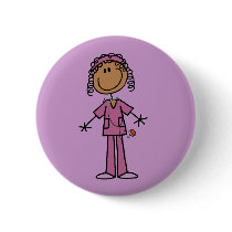 African American Stick Figure Nurse Pinback Button