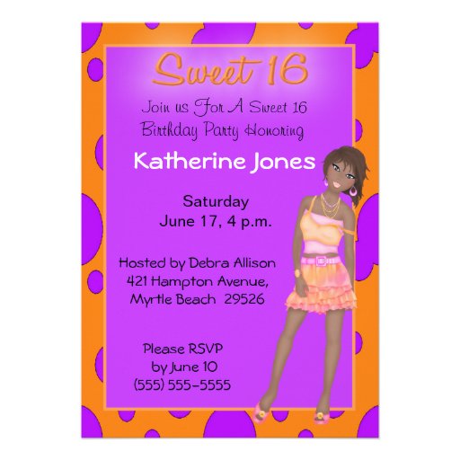 African American Sweet 16 Party Invitations
