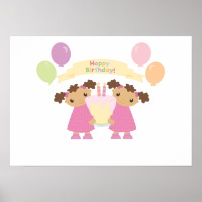 African American Twin Birthday Poster by geminigreetings