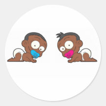 African American Twin Boy & Girl Collection Round Stickers
