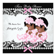 African American Twin Girls Baby Shower Pink 5.25" Square Invitation Card
