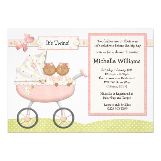 African American Twins Baby Shower Invitation (front side)