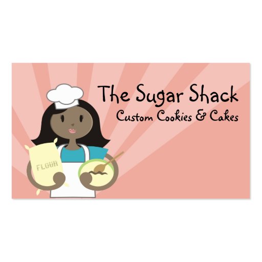 African American woman baking chef flour cards Business Cards (front side)