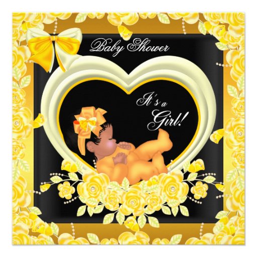 African American Yellow Gold Baby Shower Girl 2 Personalized Invitations