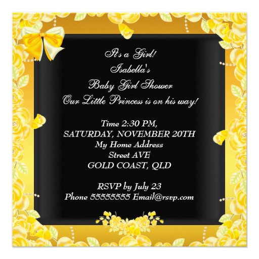 African American Yellow Gold Baby Shower Girl 2 Personalized Invitations