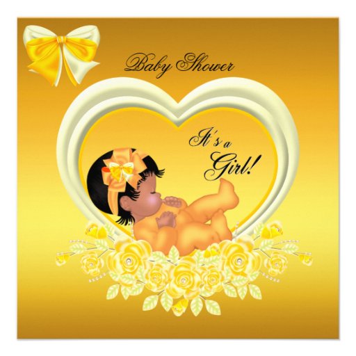 African American Yellow Gold Baby Shower Girl Custom Invitations