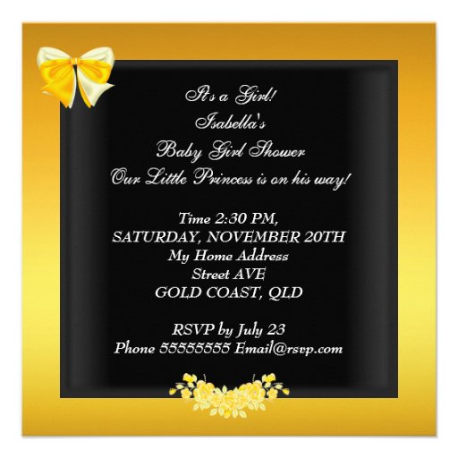 African American Yellow Gold Baby Shower Girl Custom Invitations