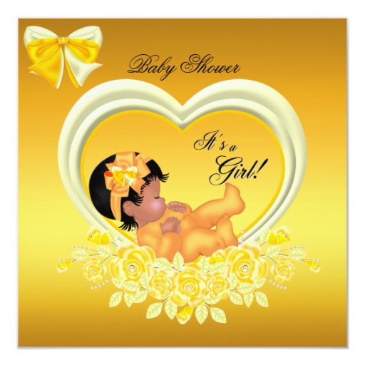 African American Yellow Gold Baby Shower Girl Invitation ...