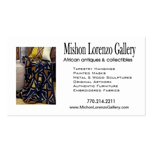 African Collectibles: Afrocentric African American Business Card (back side)