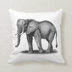 African Elephant with Tusks Drawing Throw Pillows