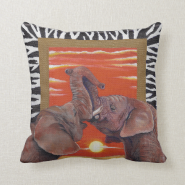 African Elephants inlove sunset with Zabra Patten Throw Pillow