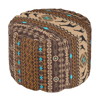 African Giraffes With Brown Tribal Pattern Round Pouf