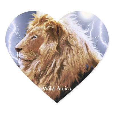 AFRICAN LION Big Five Cat Wildlife Heart Stickers by RavenSpiritPrints