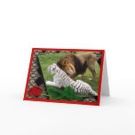 African Lion & White Tiger Playing Valentine Cards