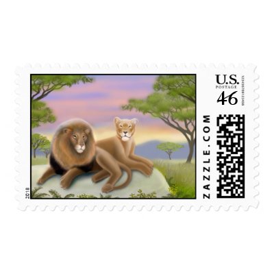 African Lions at Rest Postage by twopurringcats