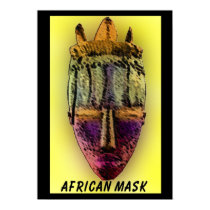 AFRICAN-MASK-YELLOW PRINT POSTER by junglewalkcom AFRICAN-MASK-YELLOW PRINT POSTER