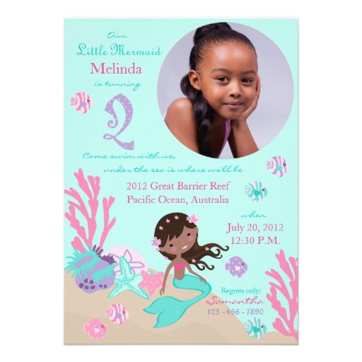 African Mermaid Second Birthday Personalized Invitation