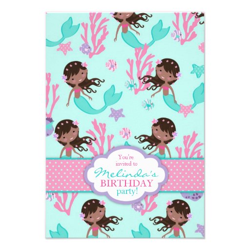 African Mermaid Third Birthday Invitation