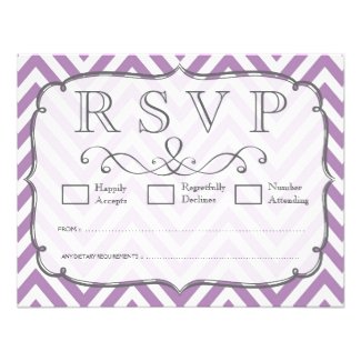 African Violet & White Chevron Wedding RSVP Cards