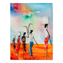 African Watercolour painting Premium Canvas Gloss posters