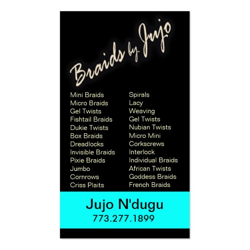 Afrocentric Braids - African Cornrows Hair Stylist Business Card (back side)