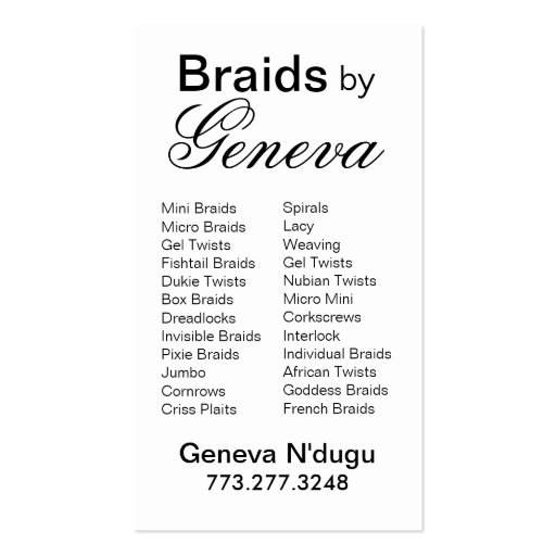 Afrocentric Braids Hair Stylist - black Business Cards (back side)