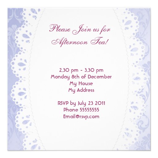 Afternoon Tea Party Purple Floral Teapot Invitations