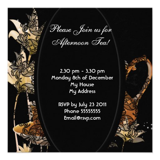 Afternoon Tea Party Vintage black gold Teapot Invitations