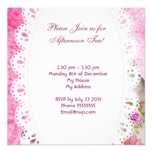 Afternoon Tea Party Vintage Pink Floral Teapot Personalized Invitations