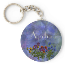 Agatha Purple Pansy Name Gift Keychain
