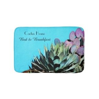 Agave and Prickly Pear Cactus on Turquoise Wall