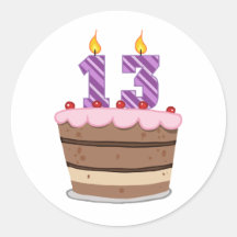 Age 13 on Birthday Cake Round Stickers