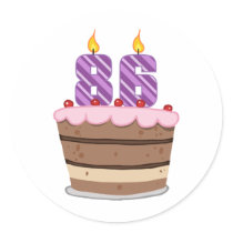 Age 86 on Birthday Cake Round Sticker